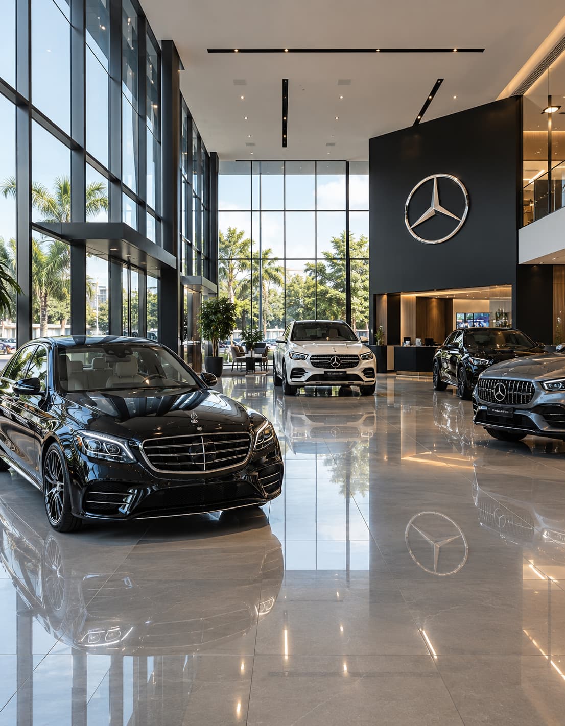 Luxury car dealership showroom captured for a 360° virtual tour