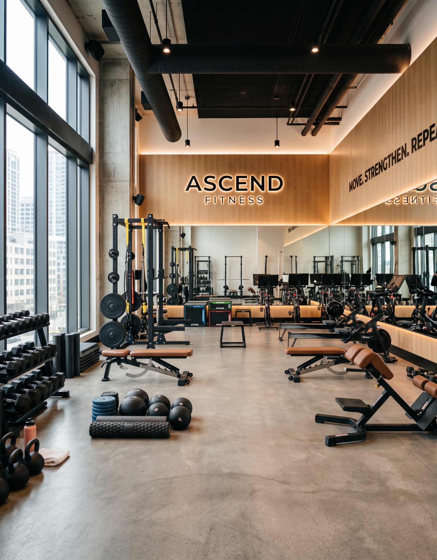 Fitness studio interior captured for a 360° virtual tour