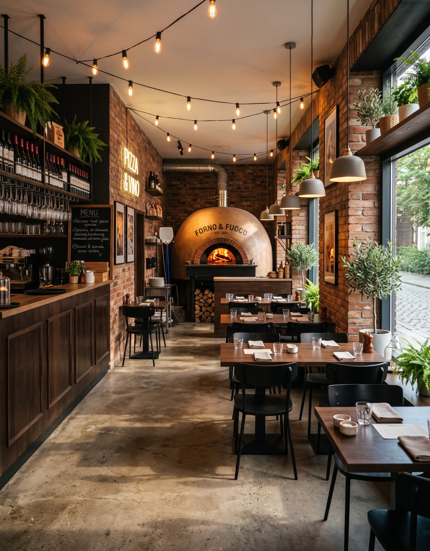 Restaurant interior with wood-fired pizza oven captured for a 360° virtual tour
